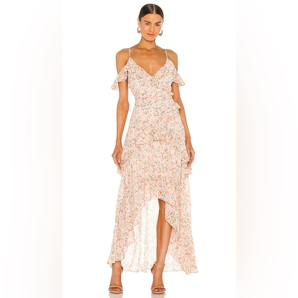 ASTR the Label Pemberly Dress in Peach Orange Floral high low size medium